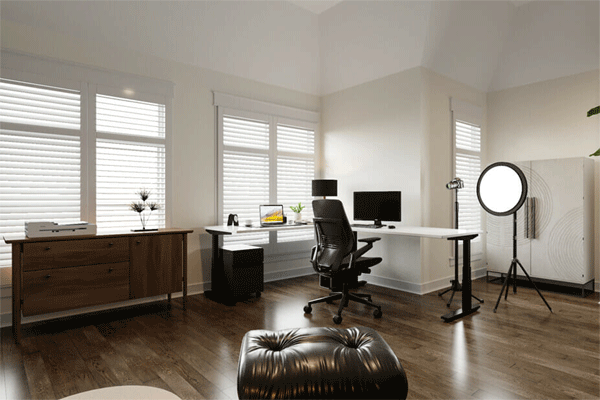 L-shaped sit-to-stand desk 